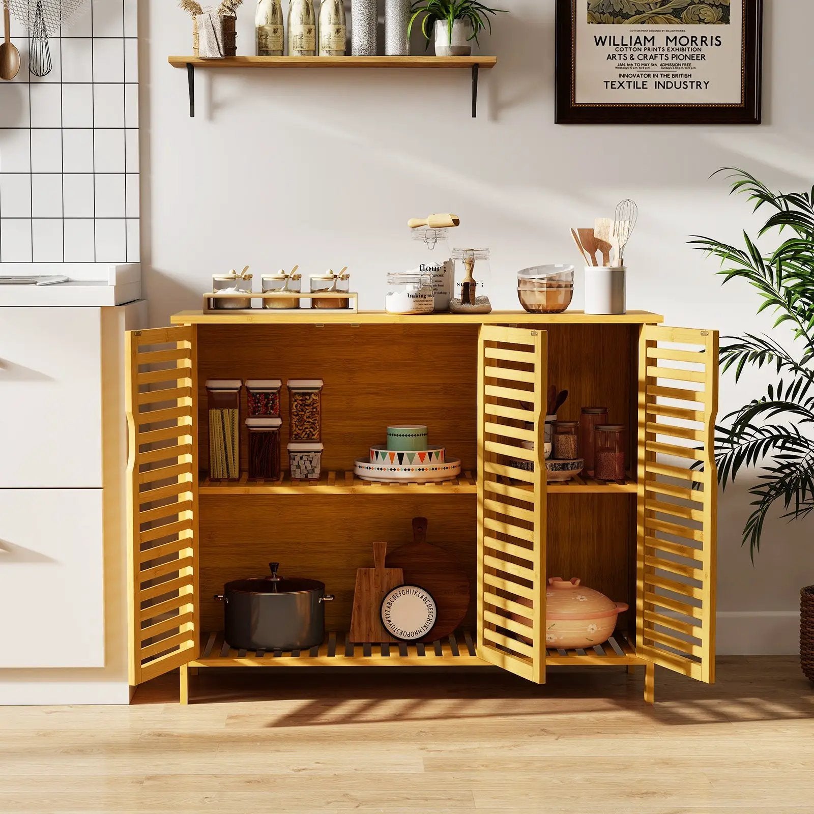 3-Door Bamboo Bathroom Cabinet with Shelves-Natural by DirectDeals