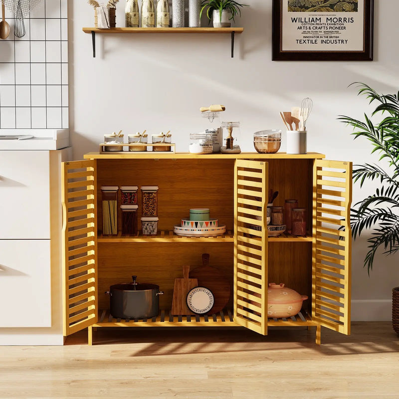 3-Door Bamboo Bathroom Cabinet with Shelves-Natural by DirectDeals