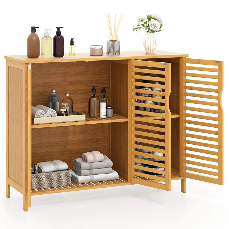 3-Door Bamboo Bathroom Cabinet with Shelves-Natural by DirectDeals