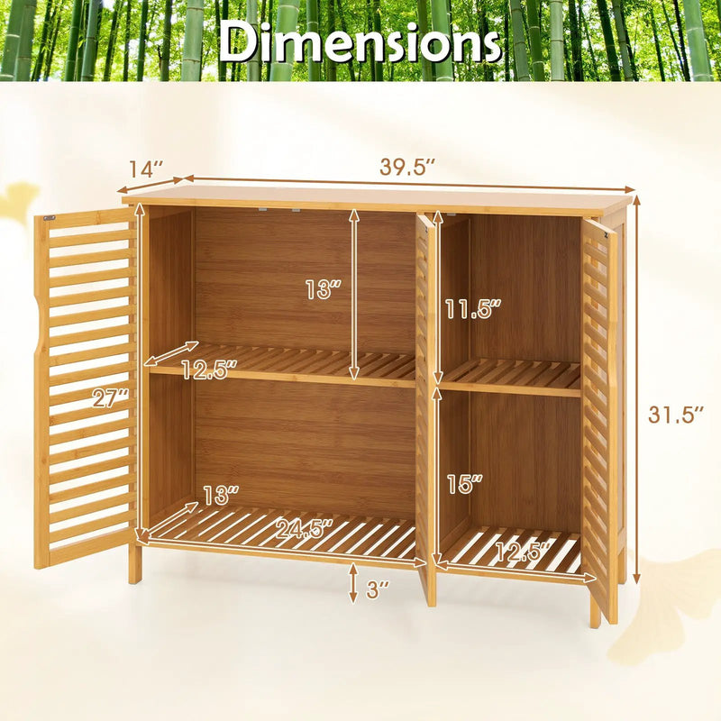 3-Door Bamboo Bathroom Cabinet with Shelves-Natural by DirectDeals