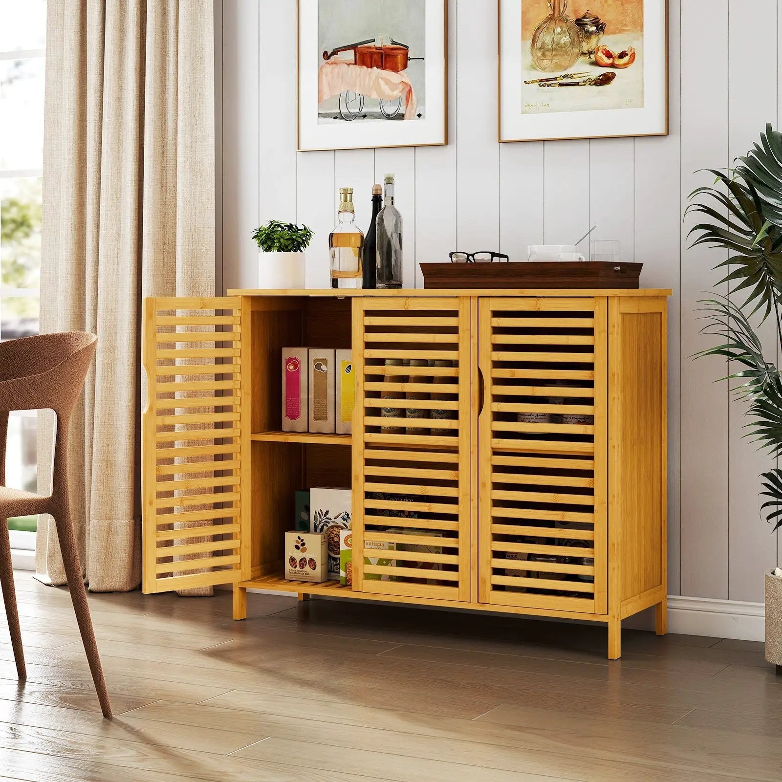 3-Door Bamboo Bathroom Cabinet with Shelves-Natural by DirectDeals