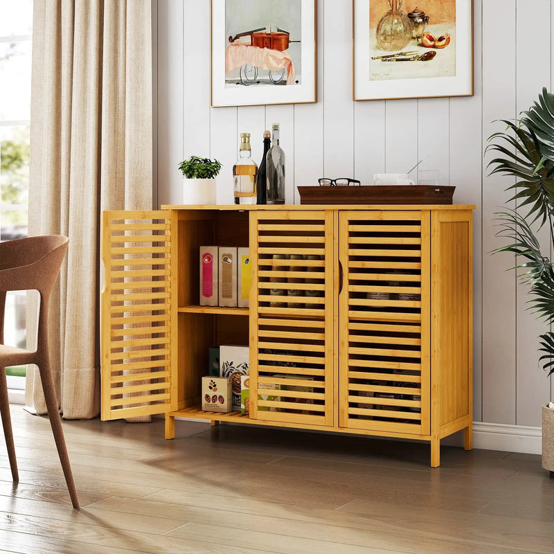 3-Door Bamboo Bathroom Cabinet with Shelves-Natural by DirectDeals