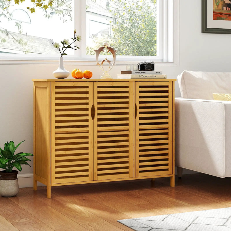 3-Door Bamboo Bathroom Cabinet with Shelves-Natural by DirectDeals