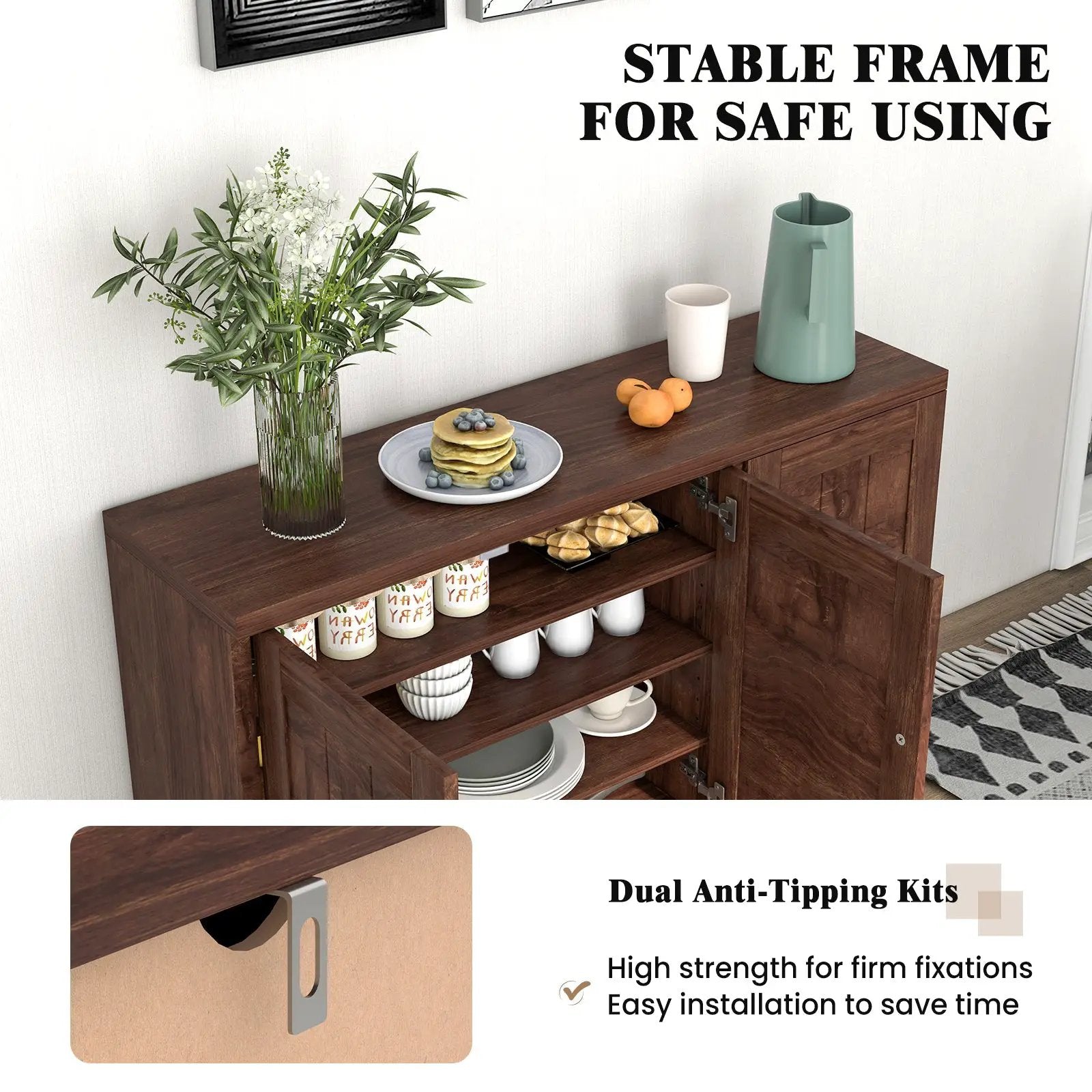 3-Door Buffet Sideboard with Adjustable Shelves and Anti-Tipping Kits by DirectDeals