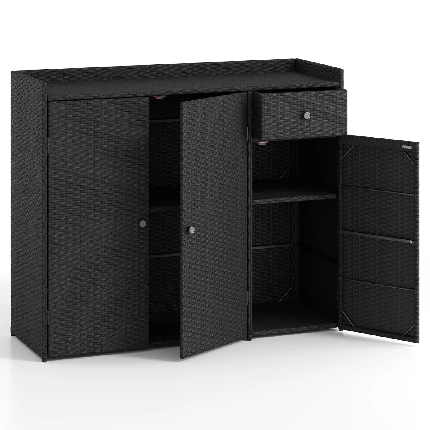 Outdoor PE Wicker Storage Cabinet with 3 Doors and Drawer by DirectDeals