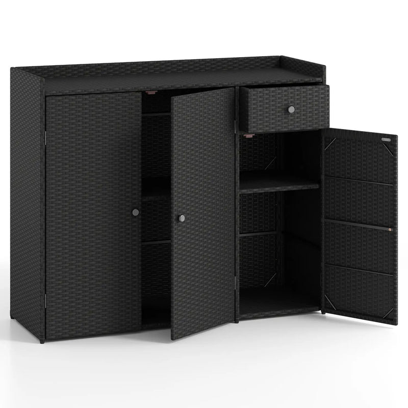 Outdoor PE Wicker Storage Cabinet with 3 Doors and Drawer by DirectDeals