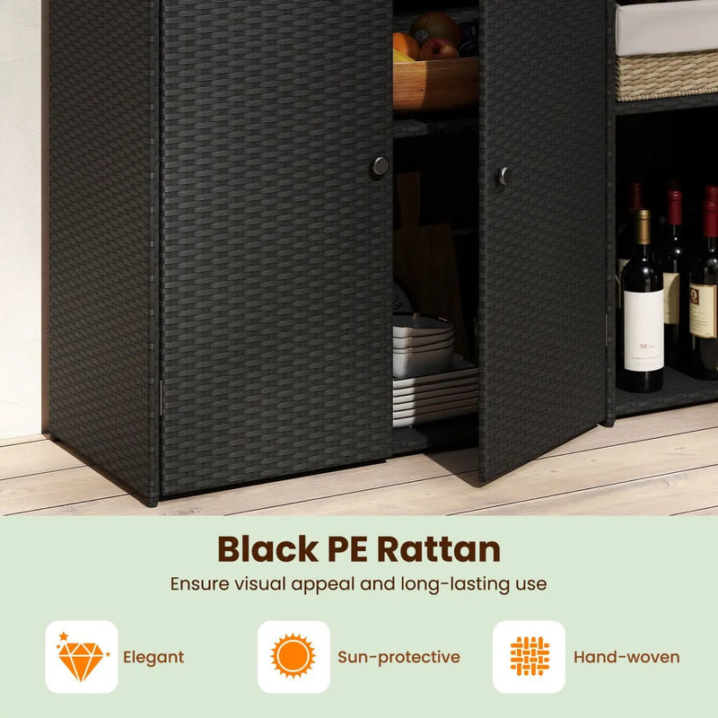Outdoor PE Wicker Storage Cabinet with 3 Doors and Drawer by DirectDeals