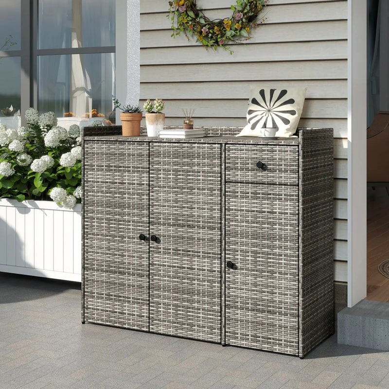 Outdoor PE Wicker Storage Cabinet with 3 Doors and Drawer by DirectDeals