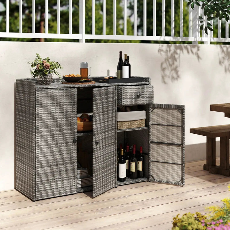 Outdoor PE Wicker Storage Cabinet with 3 Doors and Drawer by DirectDeals