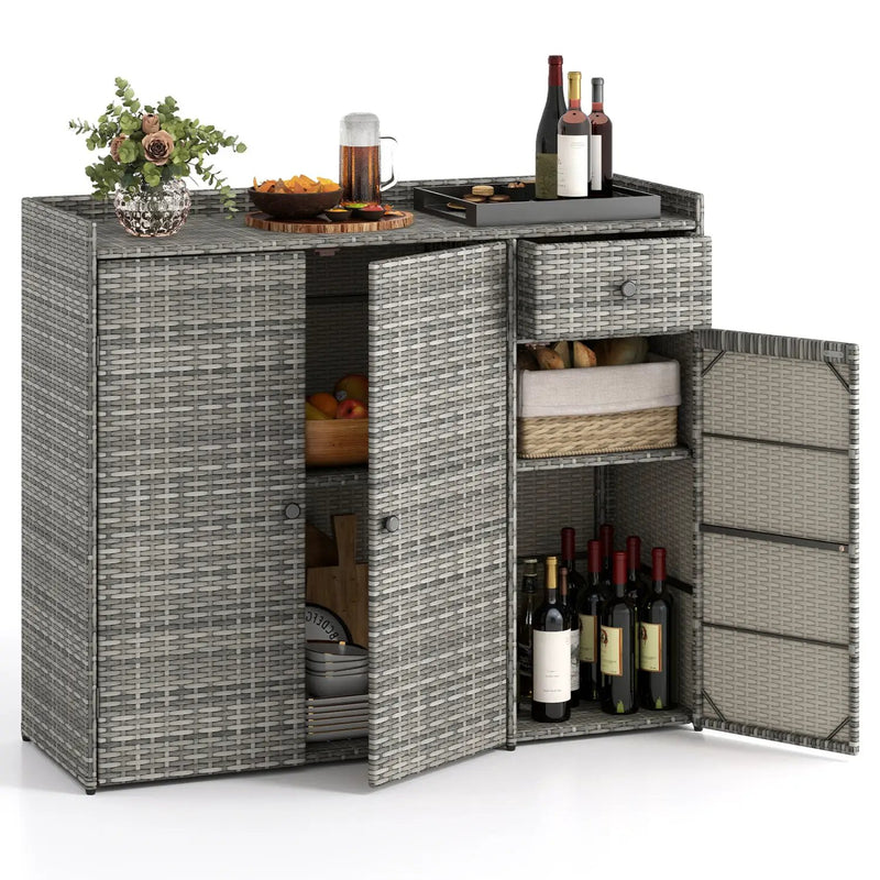 Outdoor PE Wicker Storage Cabinet with 3 Doors and Drawer by DirectDeals