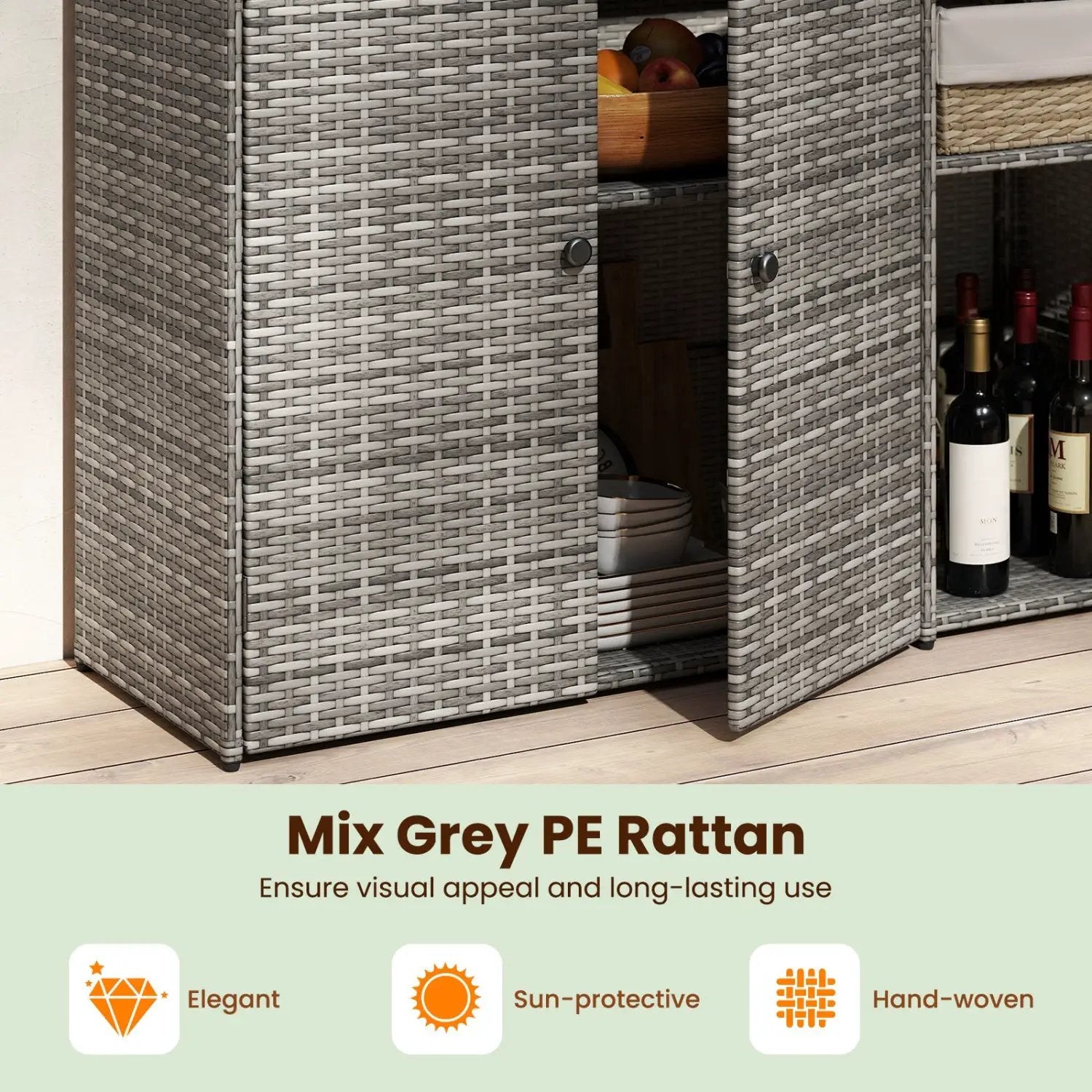 Outdoor PE Wicker Storage Cabinet with 3 Doors and Drawer by DirectDeals