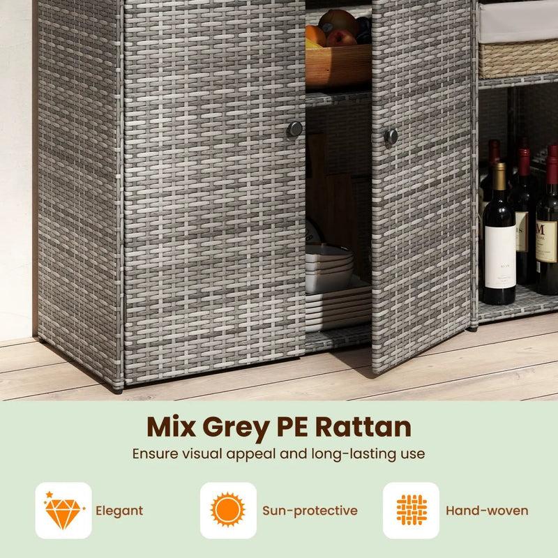 Outdoor PE Wicker Storage Cabinet with 3 Doors and Drawer by DirectDeals
