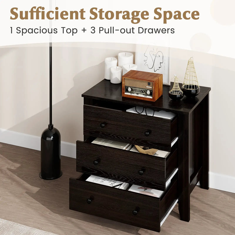 3-Drawer Dresser Wide Chest of Drawers Modern Large Nightstand Closet Storage Organizer-Dark Brown by DirectDeals