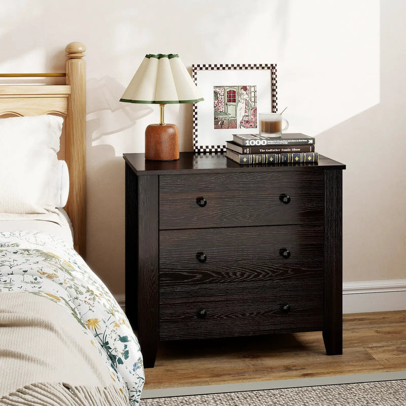 3-Drawer Dresser Wide Chest of Drawers Modern Large Nightstand Closet Storage Organizer-Dark Brown by DirectDeals