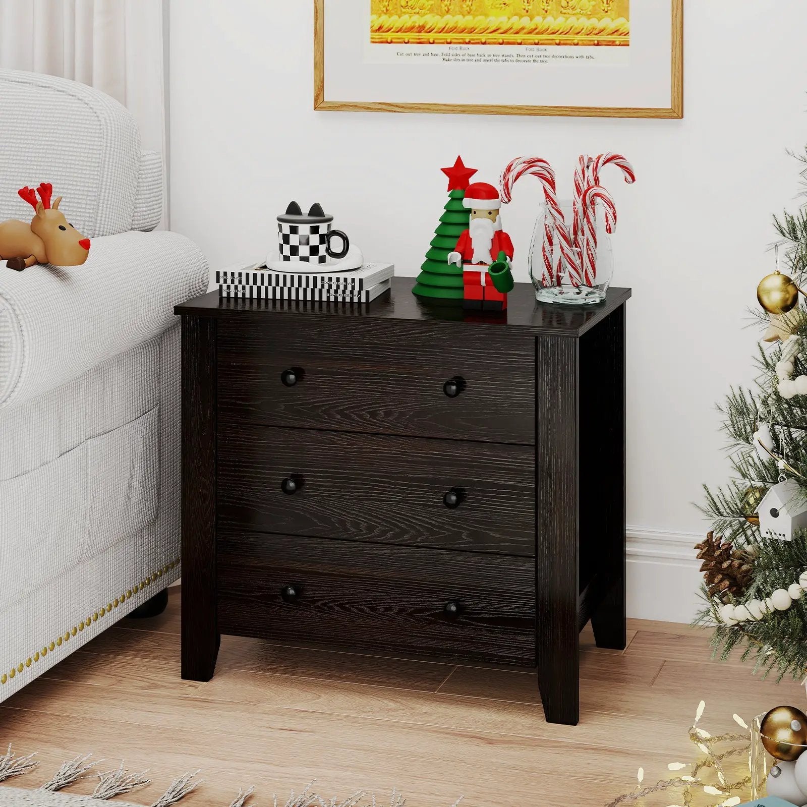 3-Drawer Dresser Wide Chest of Drawers Modern Large Nightstand Closet Storage Organizer-Dark Brown by DirectDeals