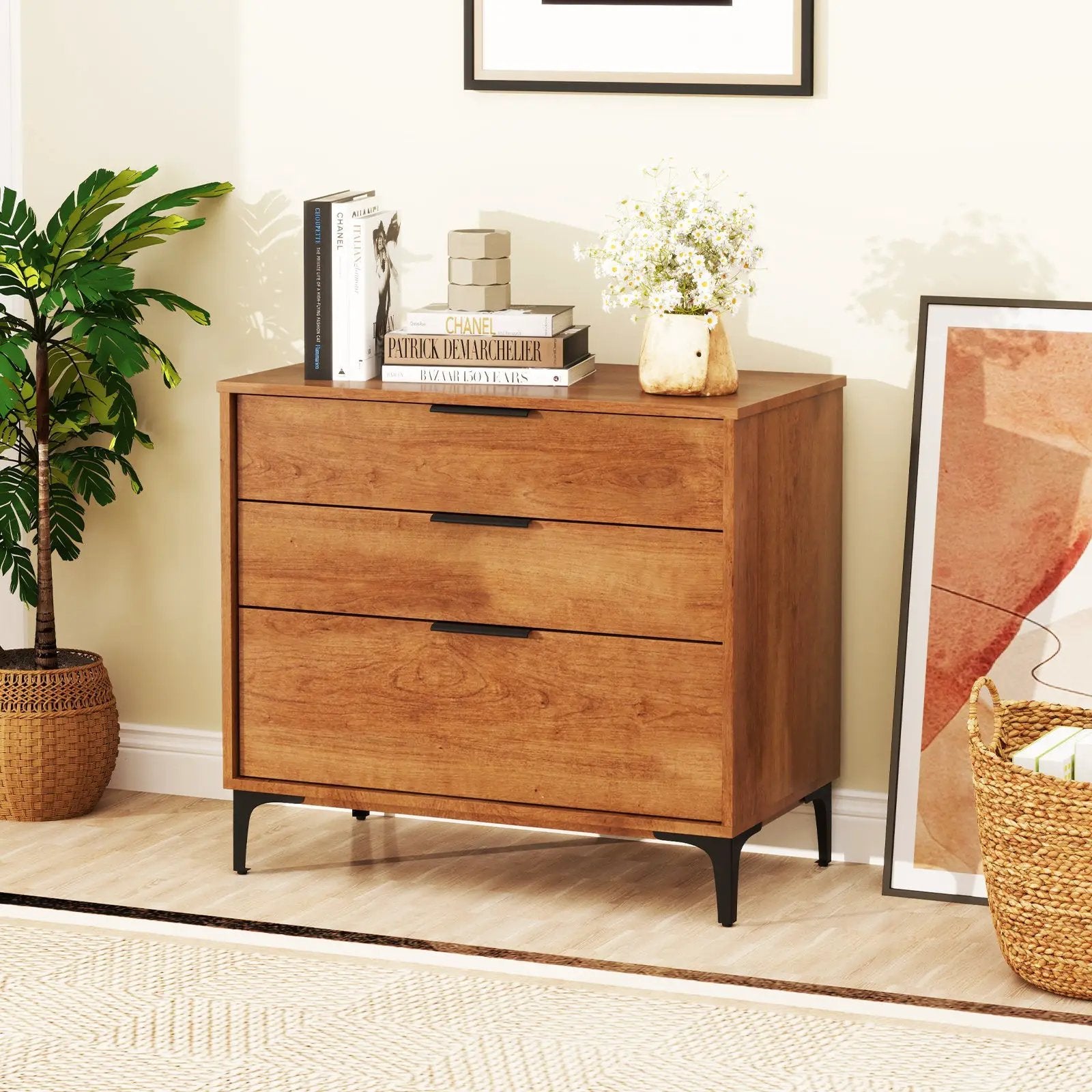 3 Drawer Dresser with Interlock System for Bedroom Living Room-Cherry by DirectDeals