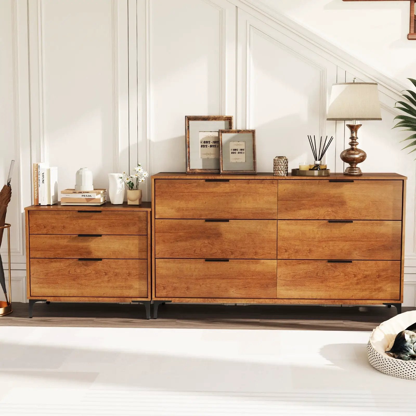 3 Drawer Dresser with Interlock System for Bedroom Living Room-Cherry by DirectDeals