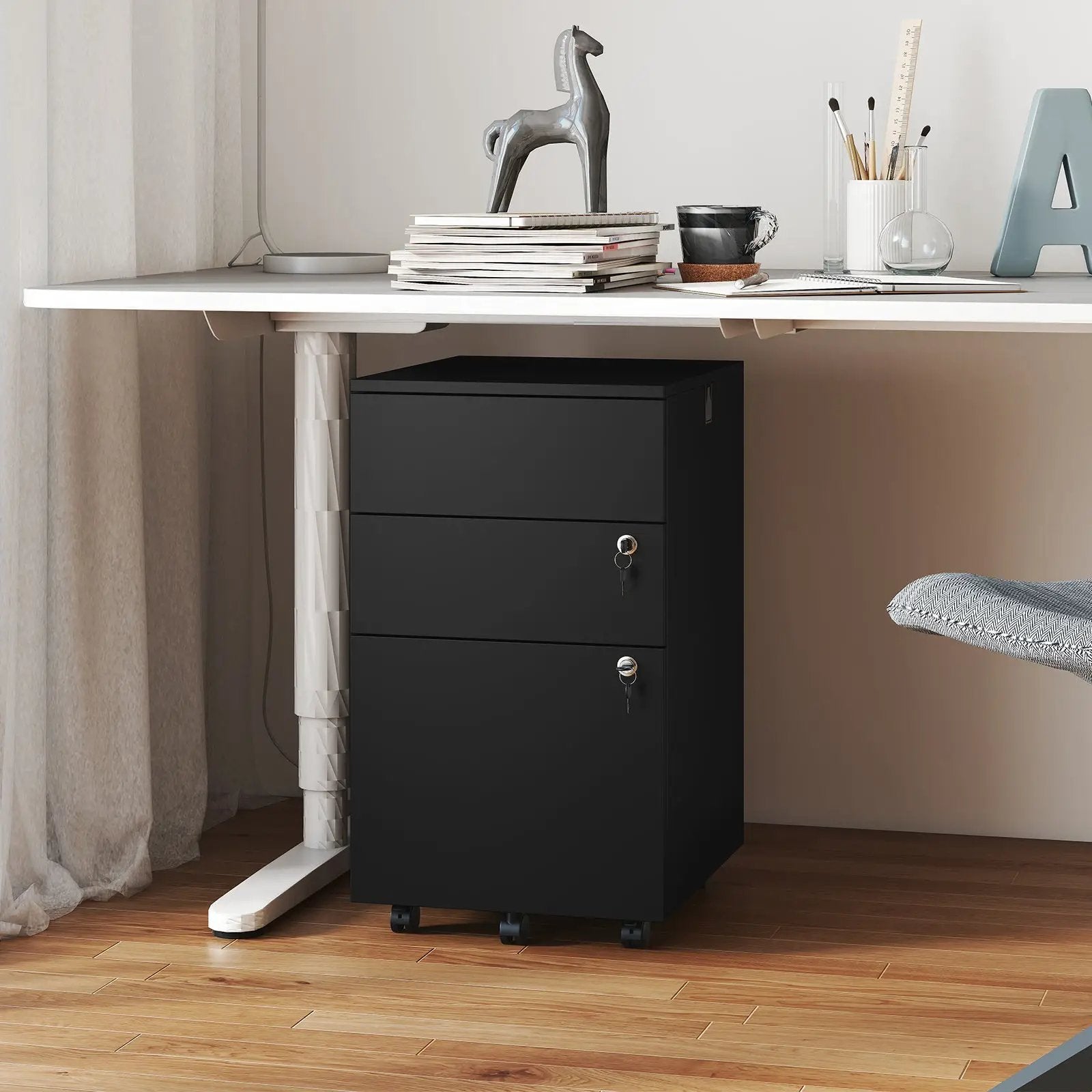 3 Drawer Filing Cabinet Locking Pedestal Desk by DirectDeals