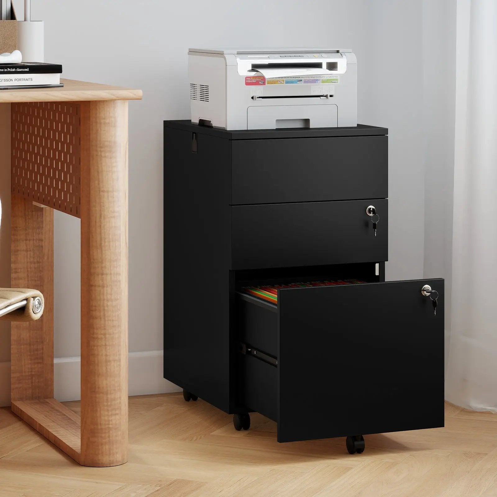3 Drawer Filing Cabinet Locking Pedestal Desk by DirectDeals