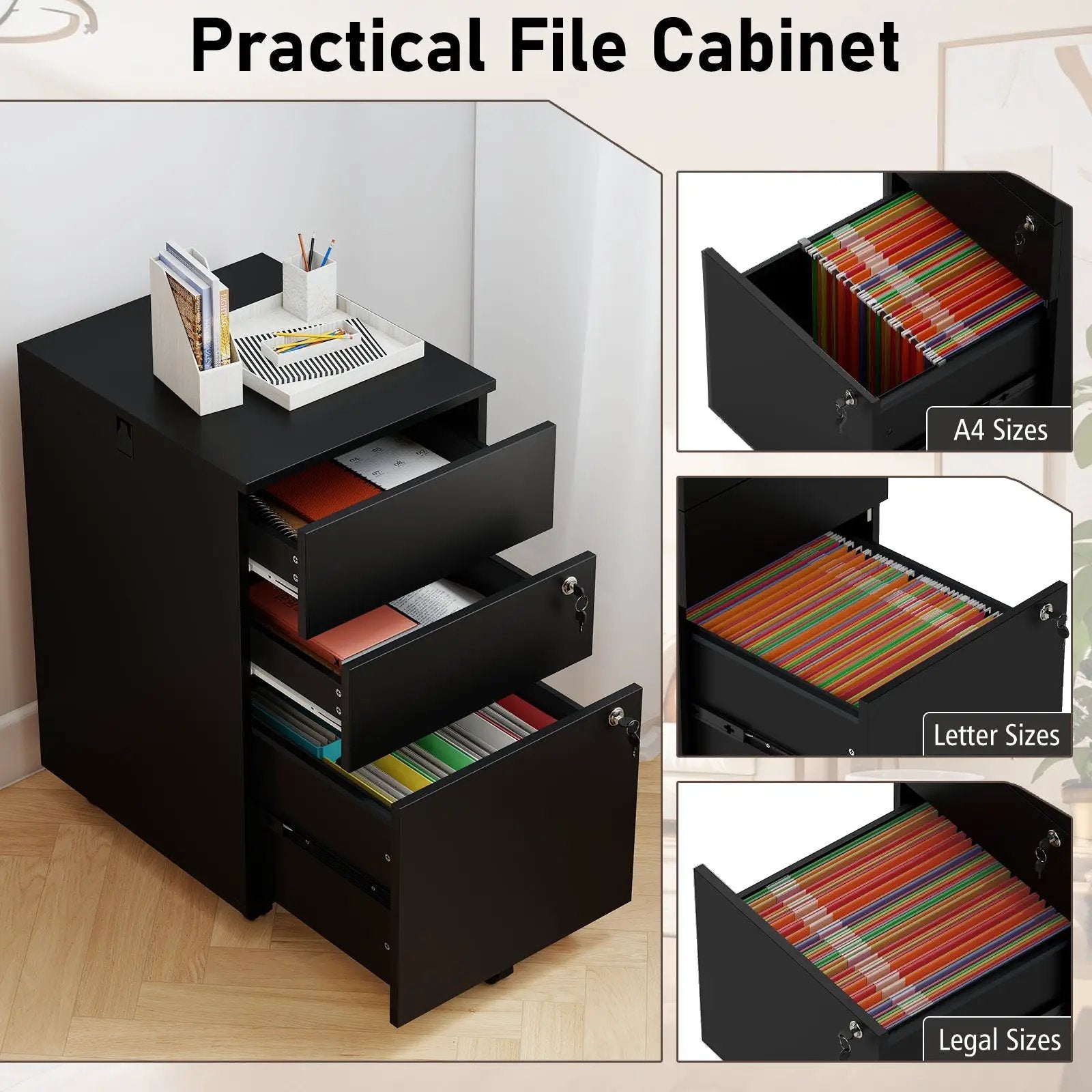 3 Drawer Filing Cabinet Locking Pedestal Desk by DirectDeals