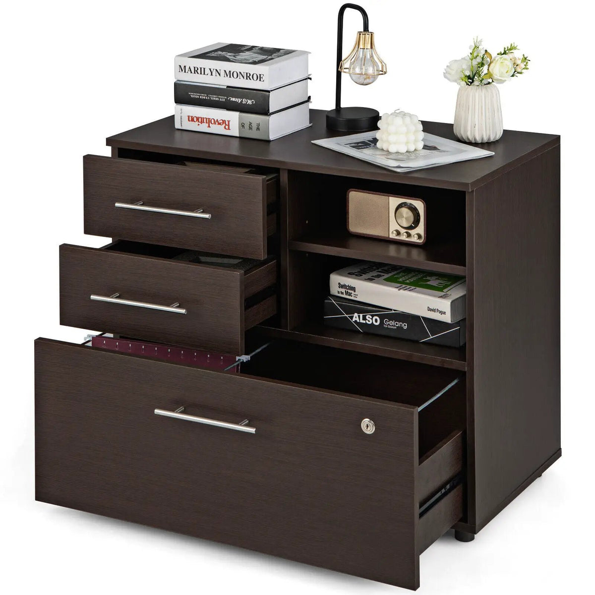 3 Drawer Lateral File Cabinet on Wheels with Storage Shelves, photo 11 of 16