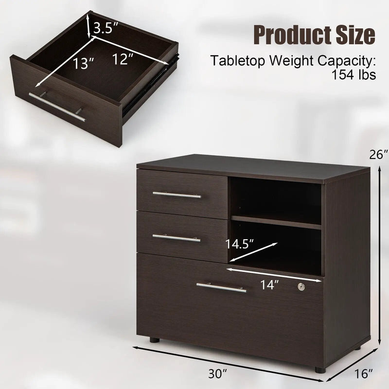 3 Drawer Lateral File Cabinet on Wheels with Storage Shelves by DirectDeals