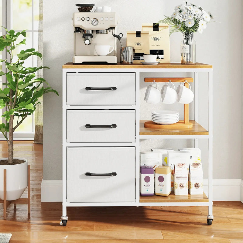 3 Drawer Mobile File Cabinet with Charging Station Rolling Printer Stand with Open Storage Shelves by DirectDeals
