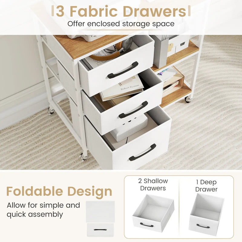 3 Drawer Mobile File Cabinet with Charging Station Rolling Printer Stand with Open Storage Shelves by DirectDeals