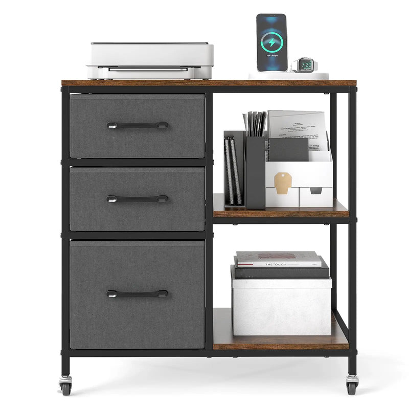 3 Drawer Mobile File Cabinet with Charging Station Rolling Printer Stand with Open Storage Shelves by DirectDeals
