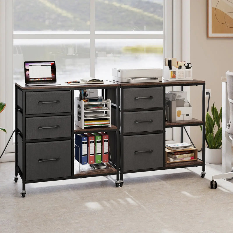 3 Drawer Mobile File Cabinet with Charging Station Rolling Printer Stand with Open Storage Shelves by DirectDeals