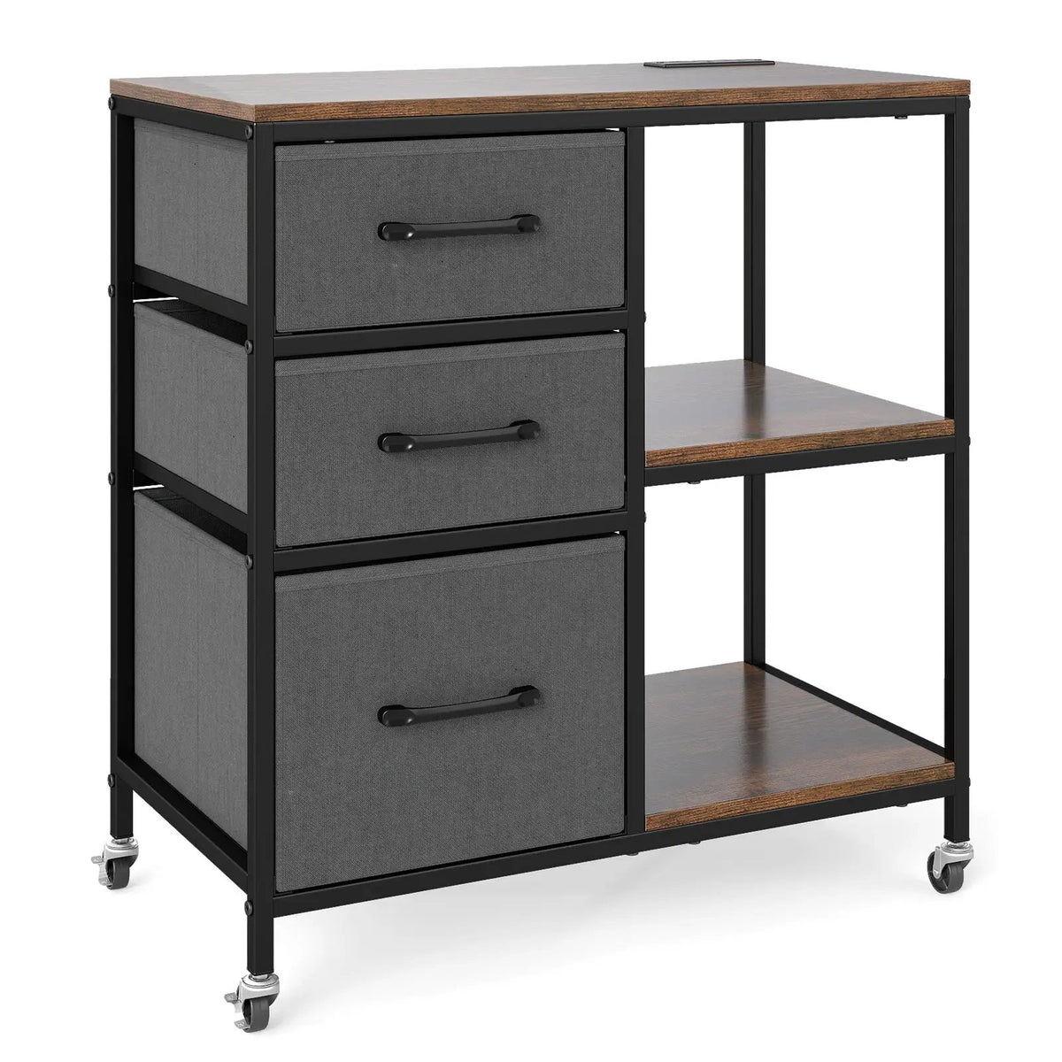 3 Drawer Mobile File Cabinet with Charging Station Rolling Printer Stand with Open Storage Shelves, photo 14 of 16