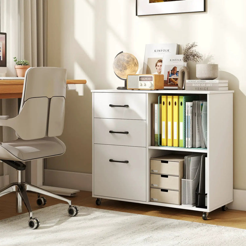 3-Drawer Mobile File Cabinet with Open Storage Shelves by DirectDeals