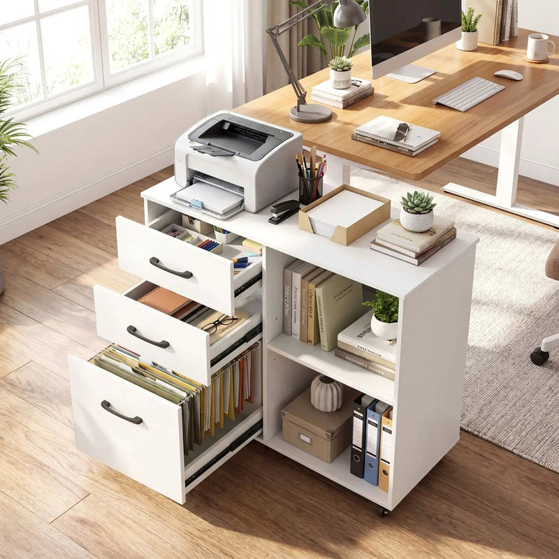 3-Drawer Mobile File Cabinet with Open Storage Shelves by DirectDeals