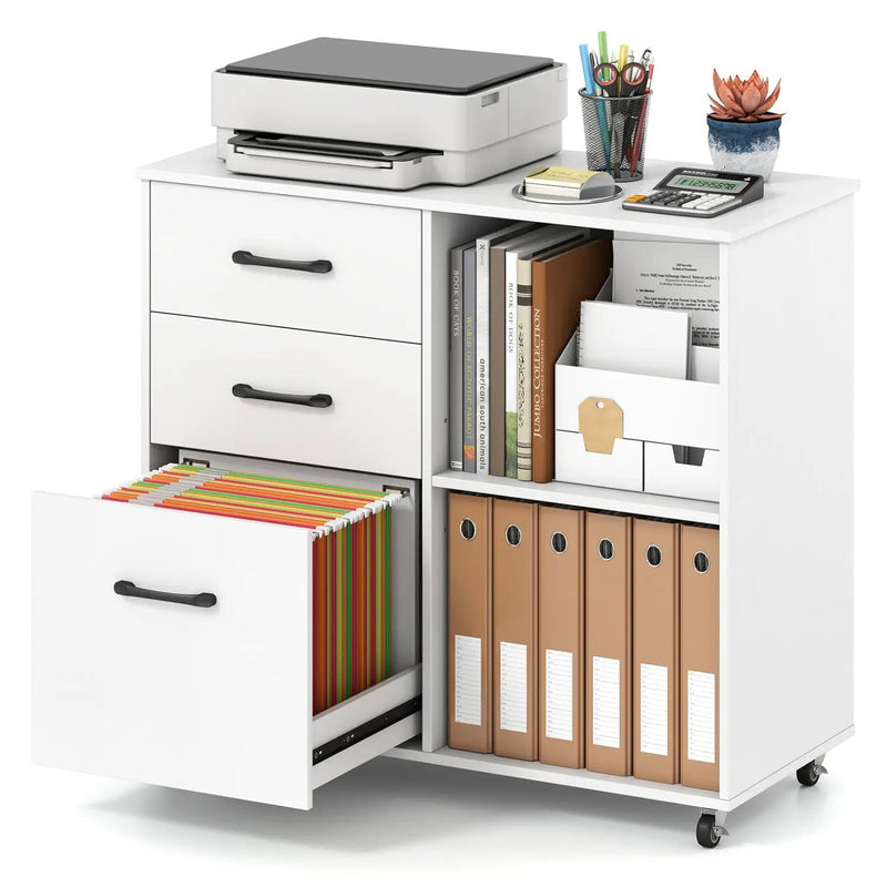 3-Drawer Mobile File Cabinet with Open Storage Shelves by DirectDeals