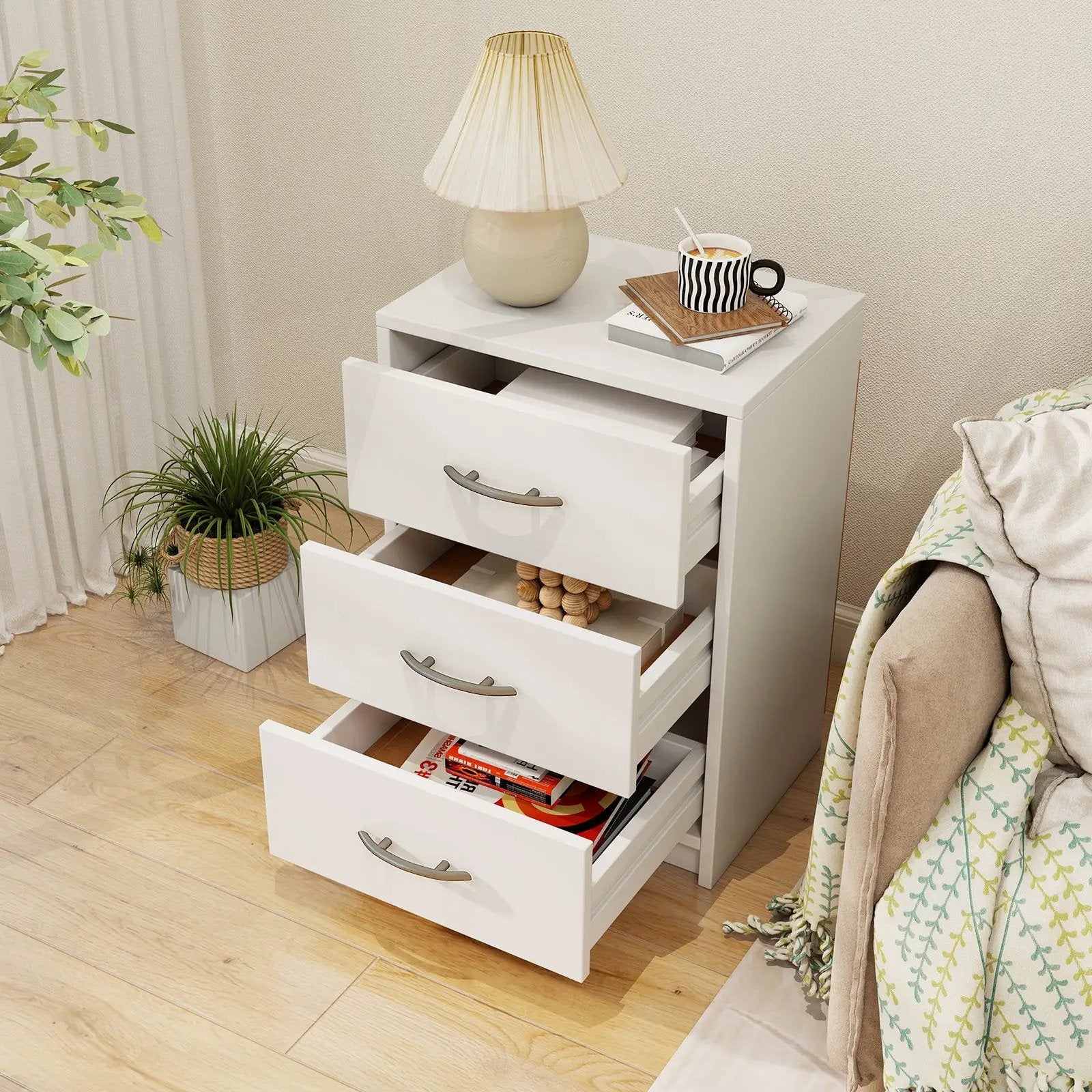 3 Drawer Nightstand with Storage for Living Room-White by DirectDeals