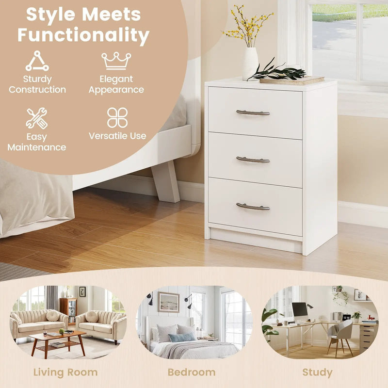 3 Drawer Nightstand with Storage for Living Room-White by DirectDeals