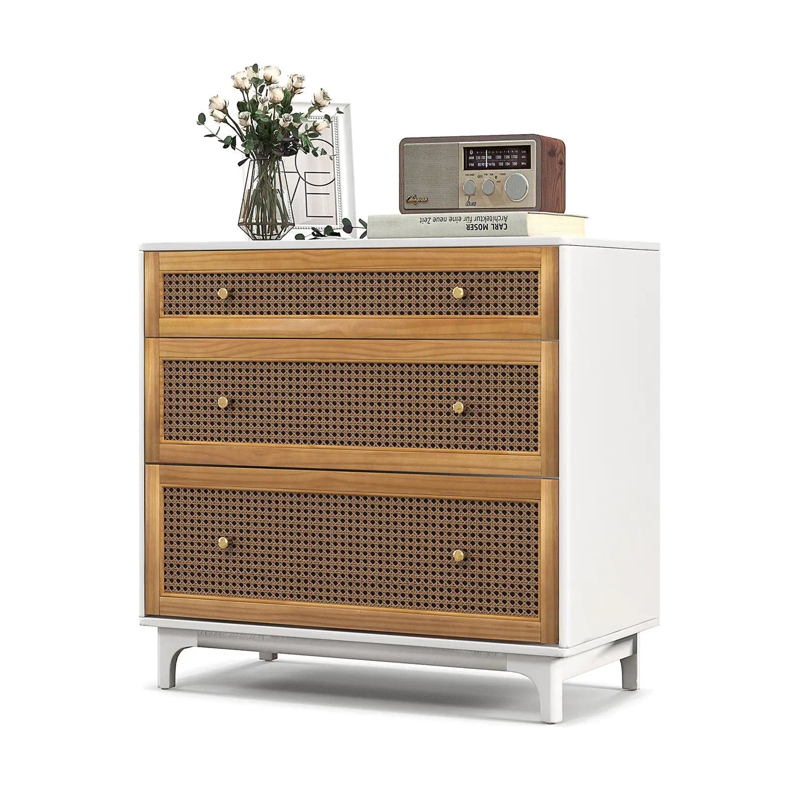 3-Drawer Rattan Dresser Chest with Anti-toppling Device-Brown by DirectDeals