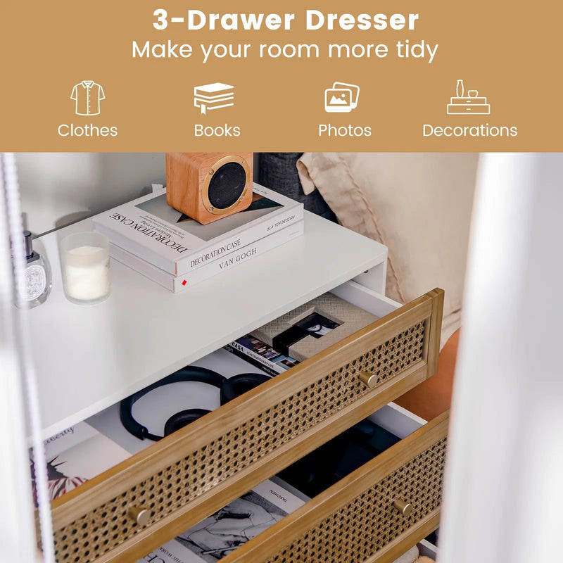 3-Drawer Rattan Dresser Chest with Anti-toppling Device-Brown by DirectDeals