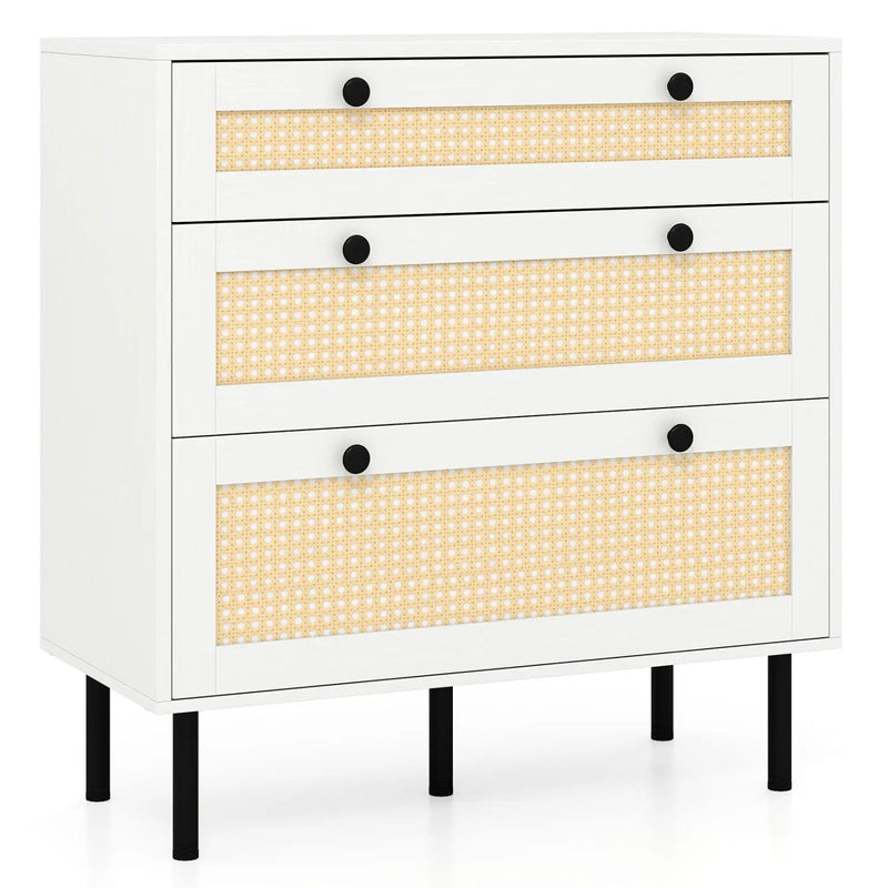3-Drawer Rattan Nightstand Boho Chest of Drawers for Bedroom by DirectDeals