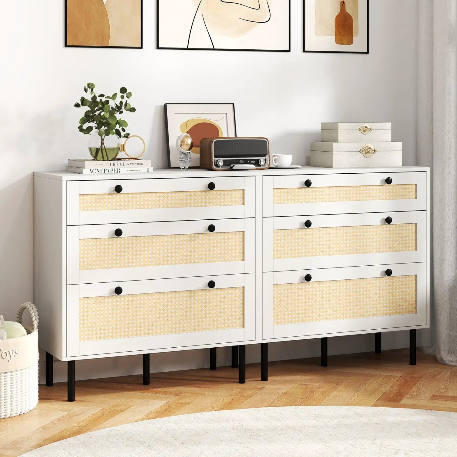 3-Drawer Rattan Nightstand Boho Chest of Drawers for Bedroom by DirectDeals