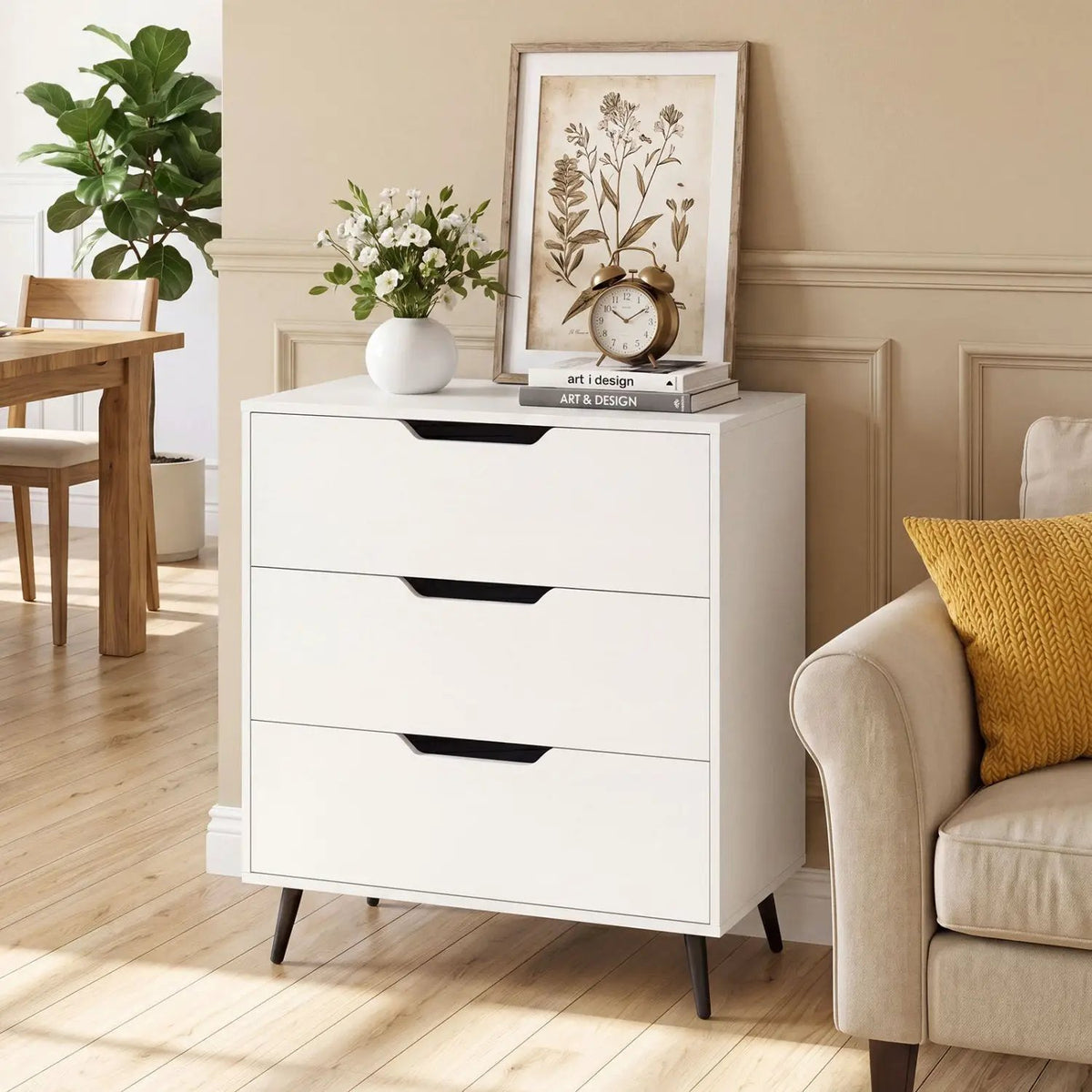 3-Drawer Wooden Dresser with Metal Legs - Rustic Farmhouse, photo 9 of 16