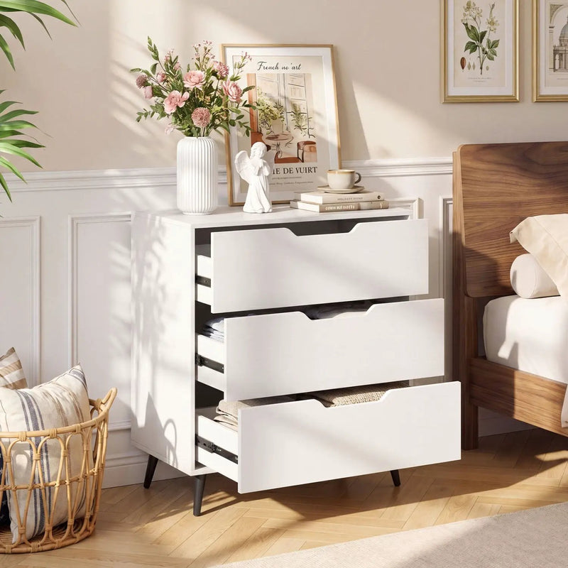 3-Drawer Wooden Dresser with Metal Legs - Rustic Farmhouse by DirectDeals