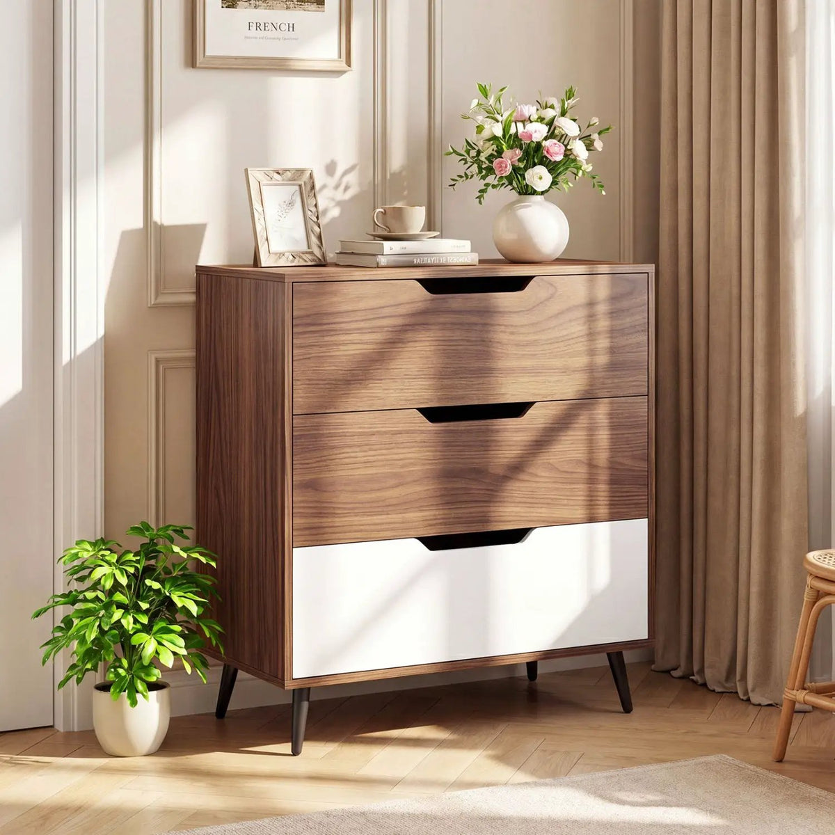 3-Drawer Wooden Dresser with Metal Legs - Rustic Farmhouse, photo 2 of 16