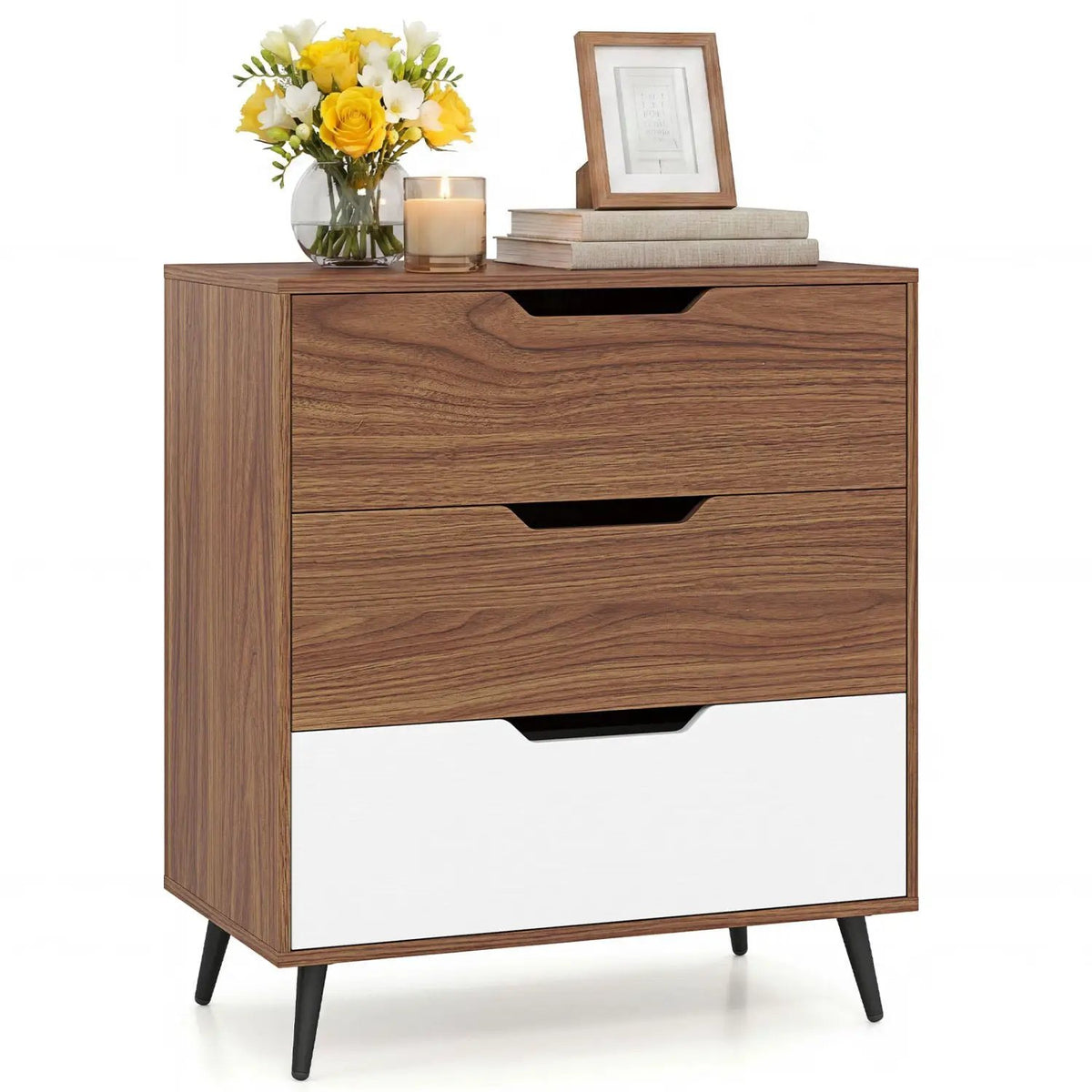 3-Drawer Wooden Dresser with Metal Legs - Rustic Farmhouse, photo 4 of 16
