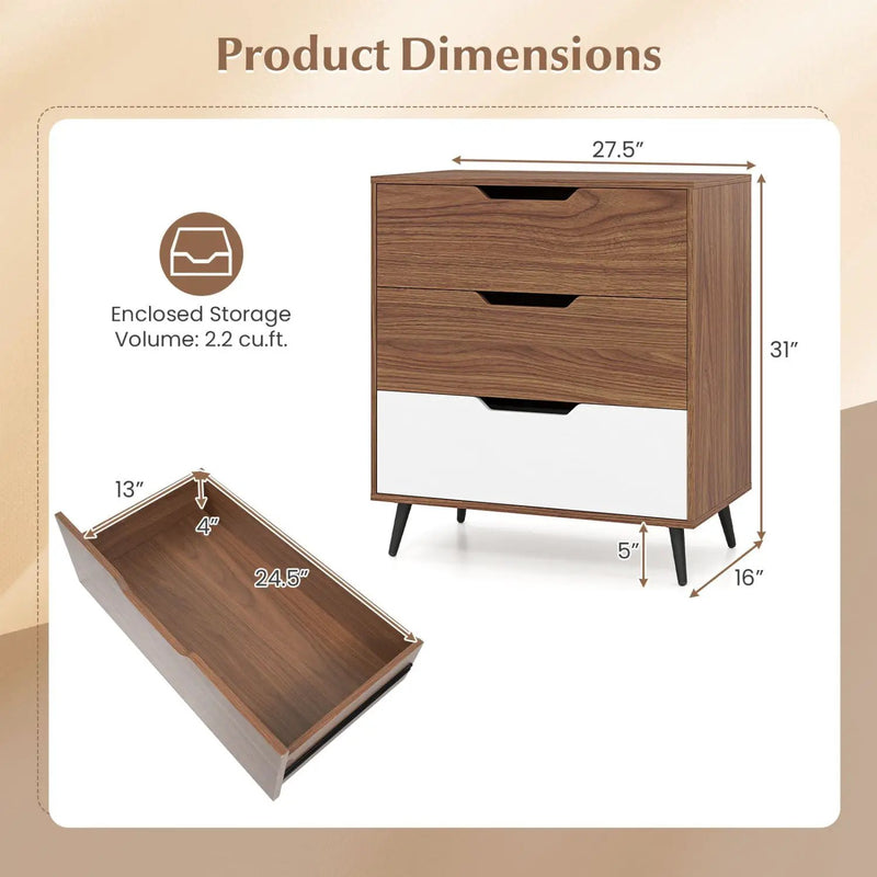 3-Drawer Wooden Dresser with Metal Legs - Rustic Farmhouse by DirectDeals
