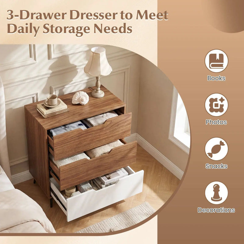 3-Drawer Wooden Dresser with Metal Legs - Rustic Farmhouse by DirectDeals