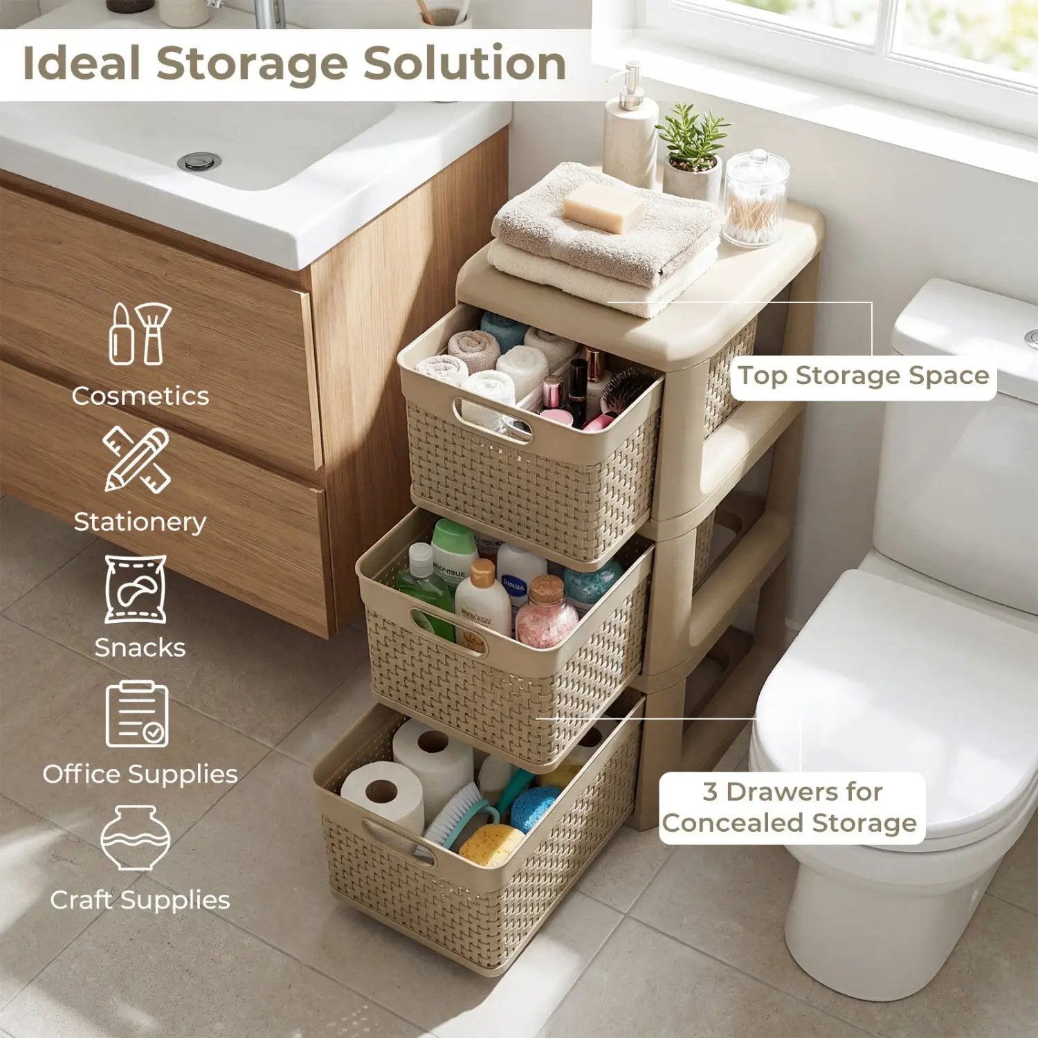 3-Drawer Storage Organizer with Wicker Patterns by DirectDeals