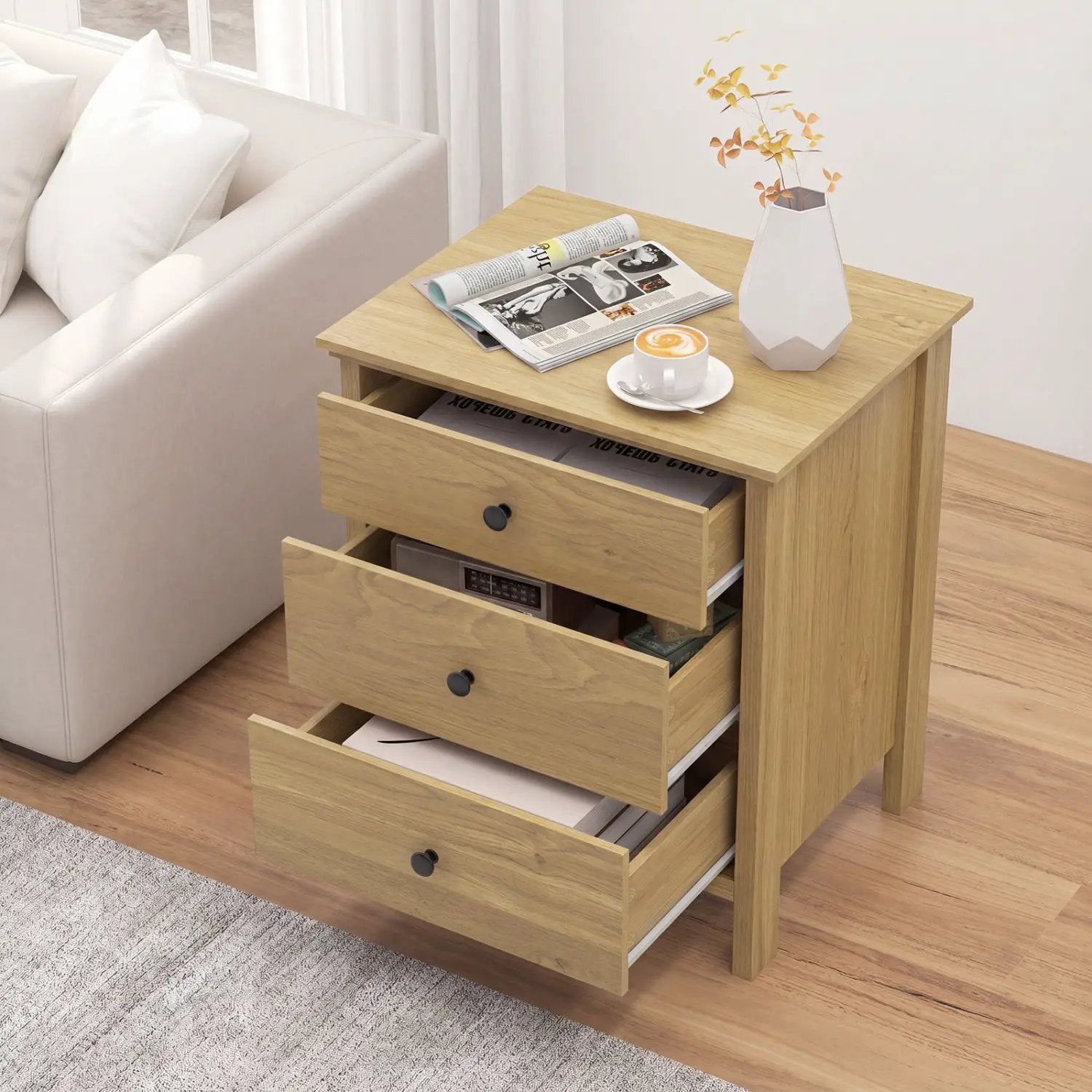 3-Drawer Wooden Nightstand with Metal Slides by DirectDeals
