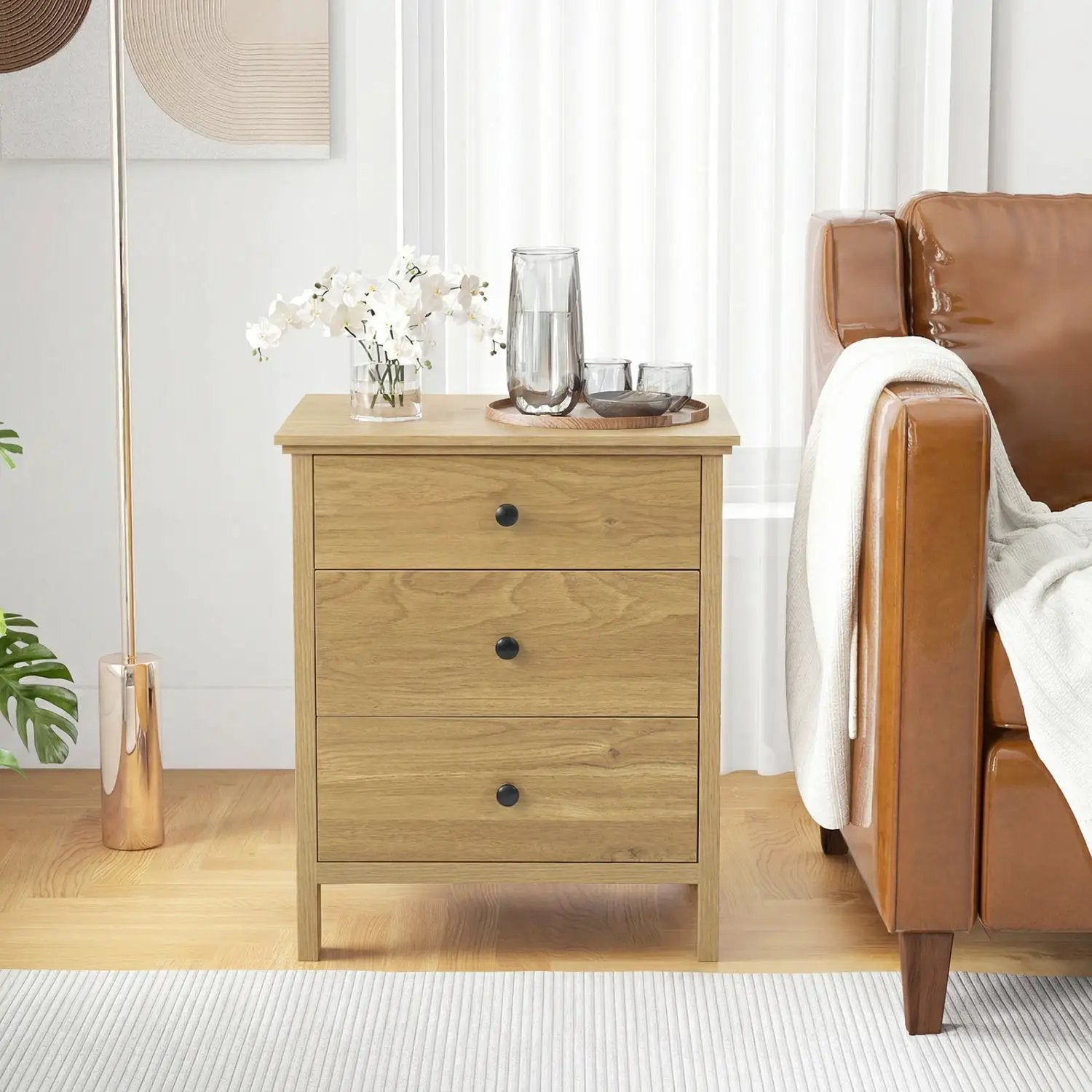 3-Drawer Wooden Nightstand with Metal Slides by DirectDeals