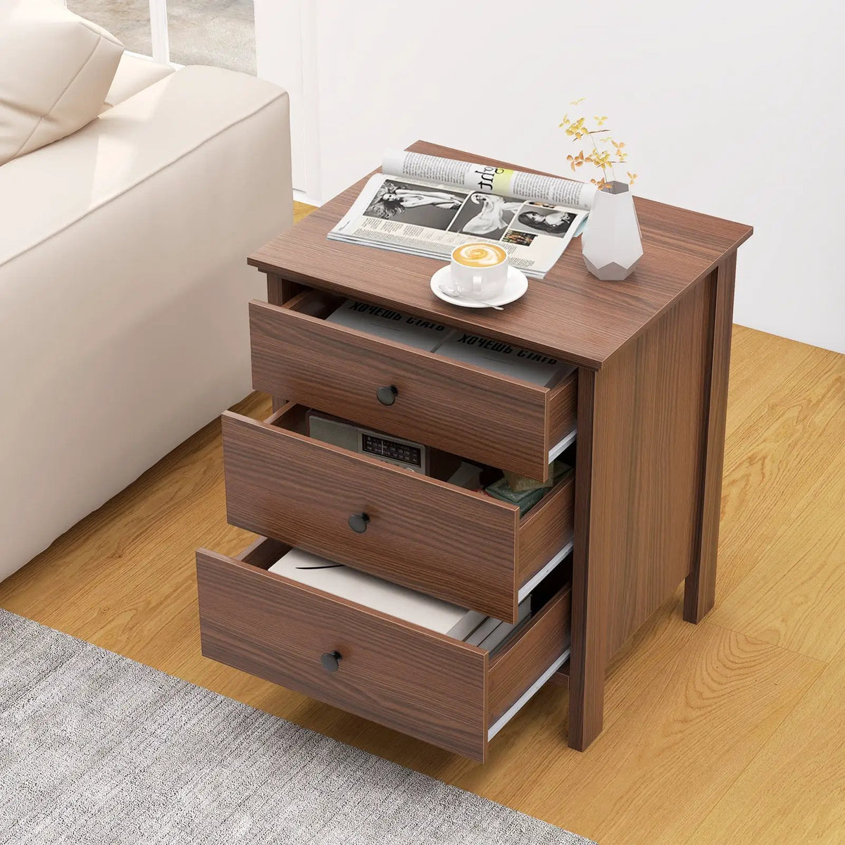 3-Drawer Wooden Nightstand Modern Bedside Table, photo 7 of 10
